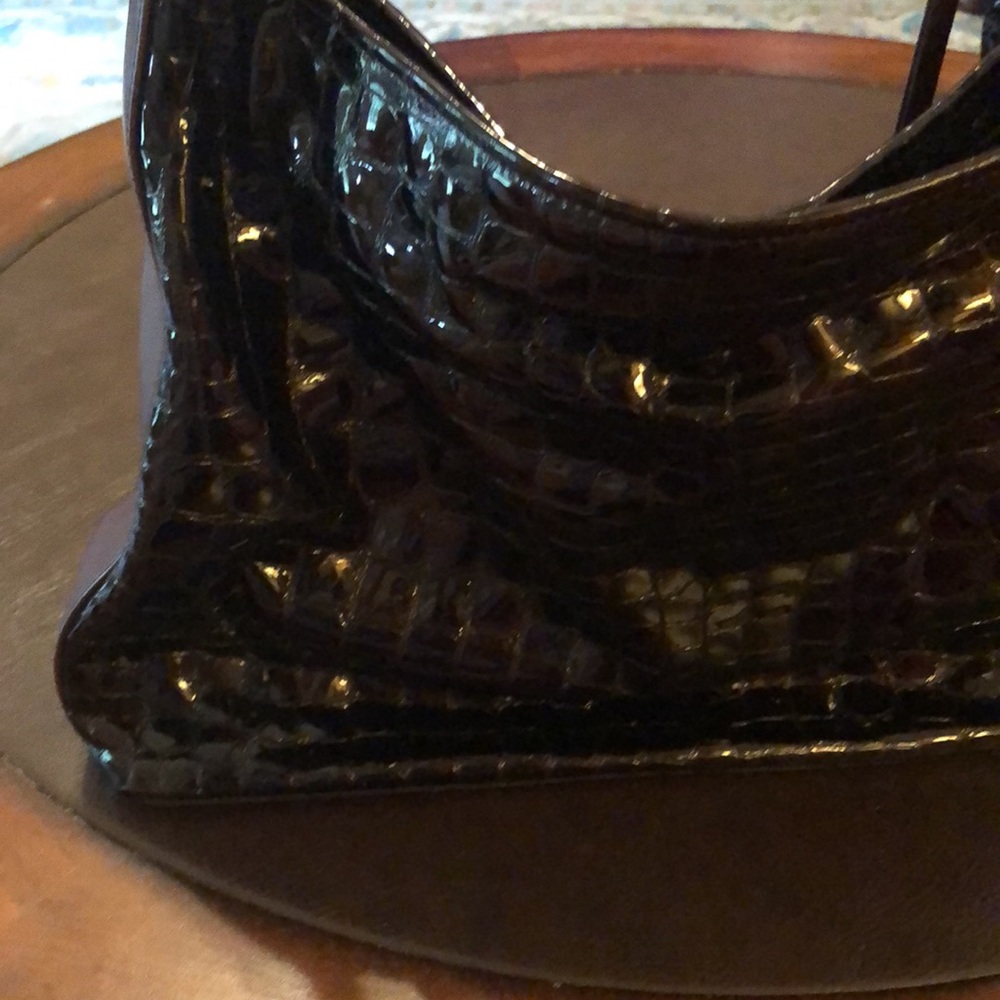 Brighton Cher Italian Croc-embossed leather bag. Chocolate color